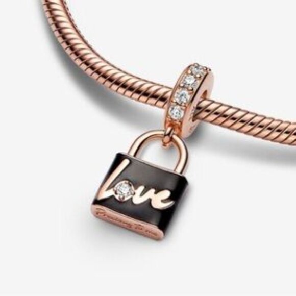 Rose Gold Love Padlock Charm - Picture 2 of 5